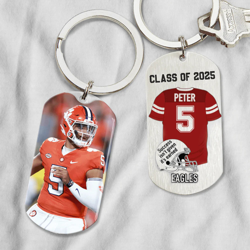 Personalized football graduation keychain with custom player photo jersey name and number for senior gift image 8