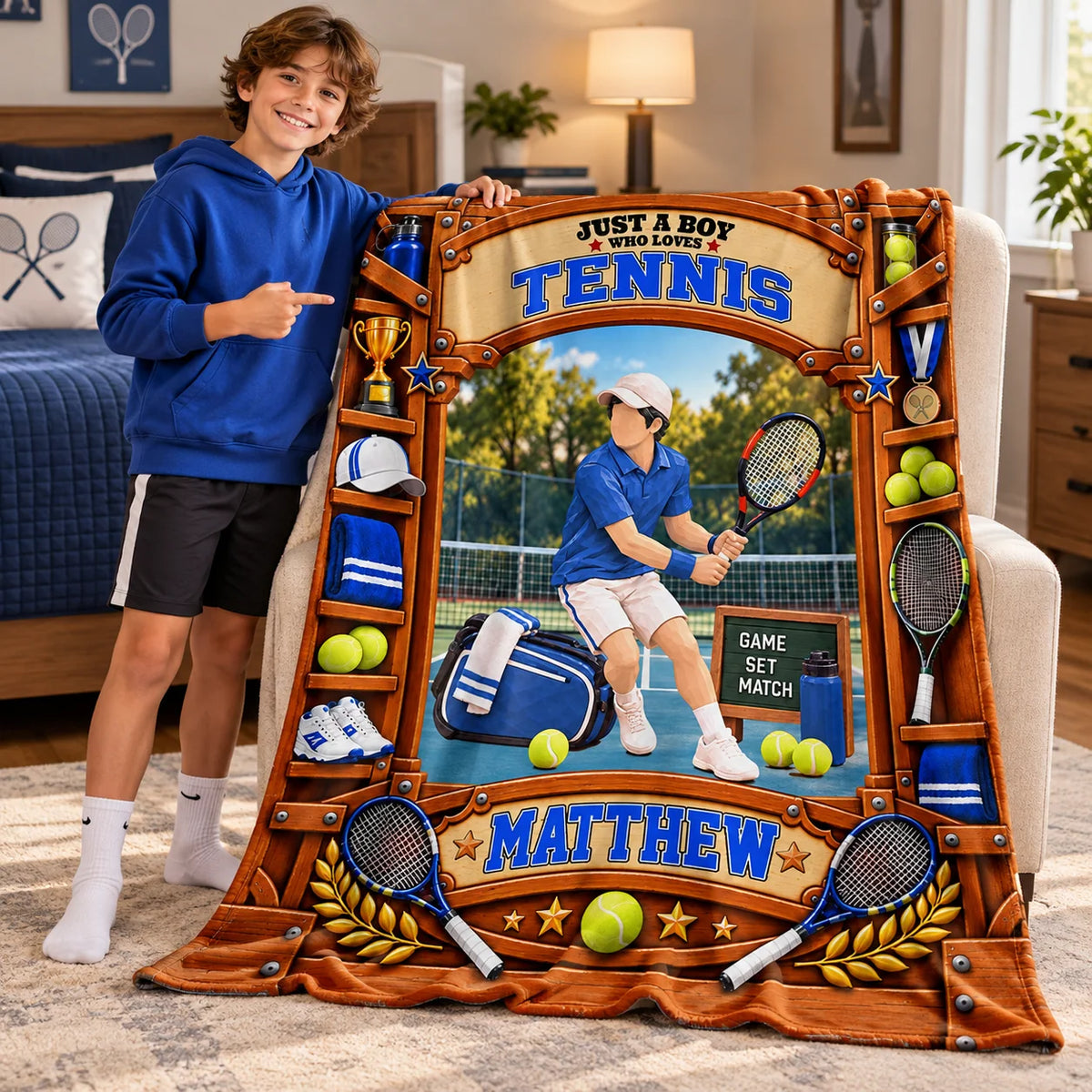 Custom Just A Boy Who Loves Tennis Blanket, Gift For Tennis Lovers L0411 Tm01 KL07
