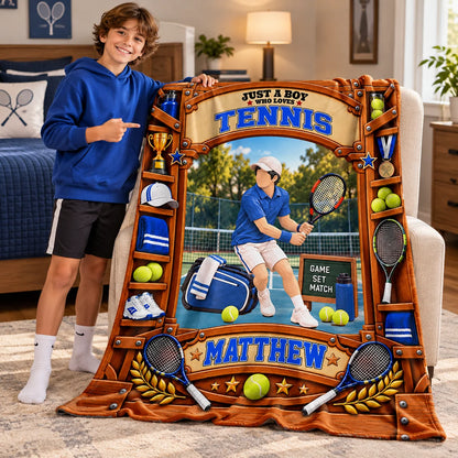 Custom Just A Boy Who Loves Tennis Blanket, Gift For Tennis Lovers L0411 Tm01 KL07