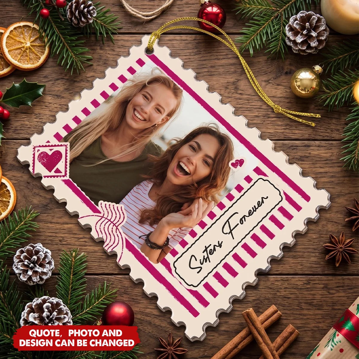 Friends Forever Custom Postage Stamp Wooden Ornament - Personalized Photo Gift for Besties
