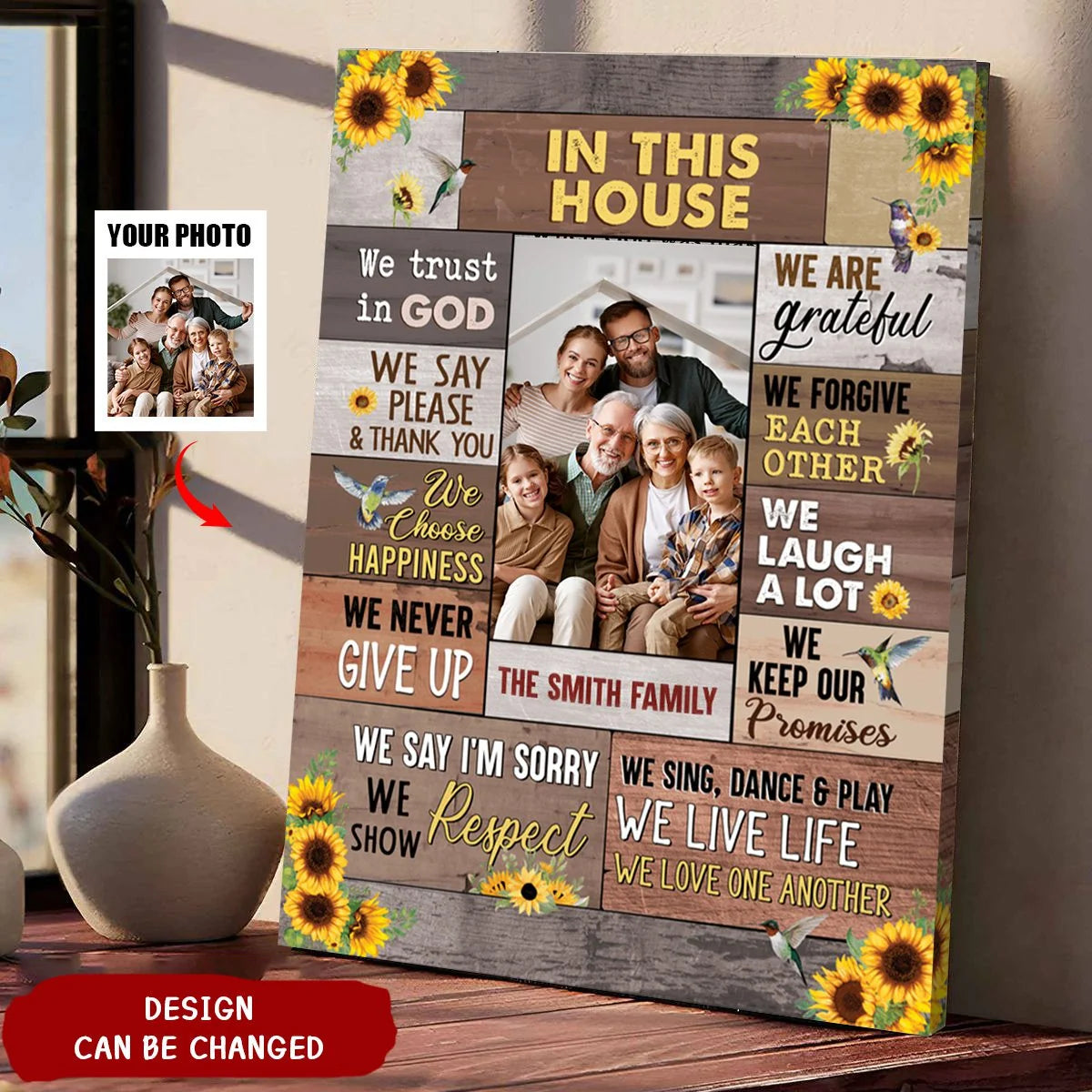 In This House We Trust In God - Personalized Christian Family Photo Canvas / Poster Wall Art