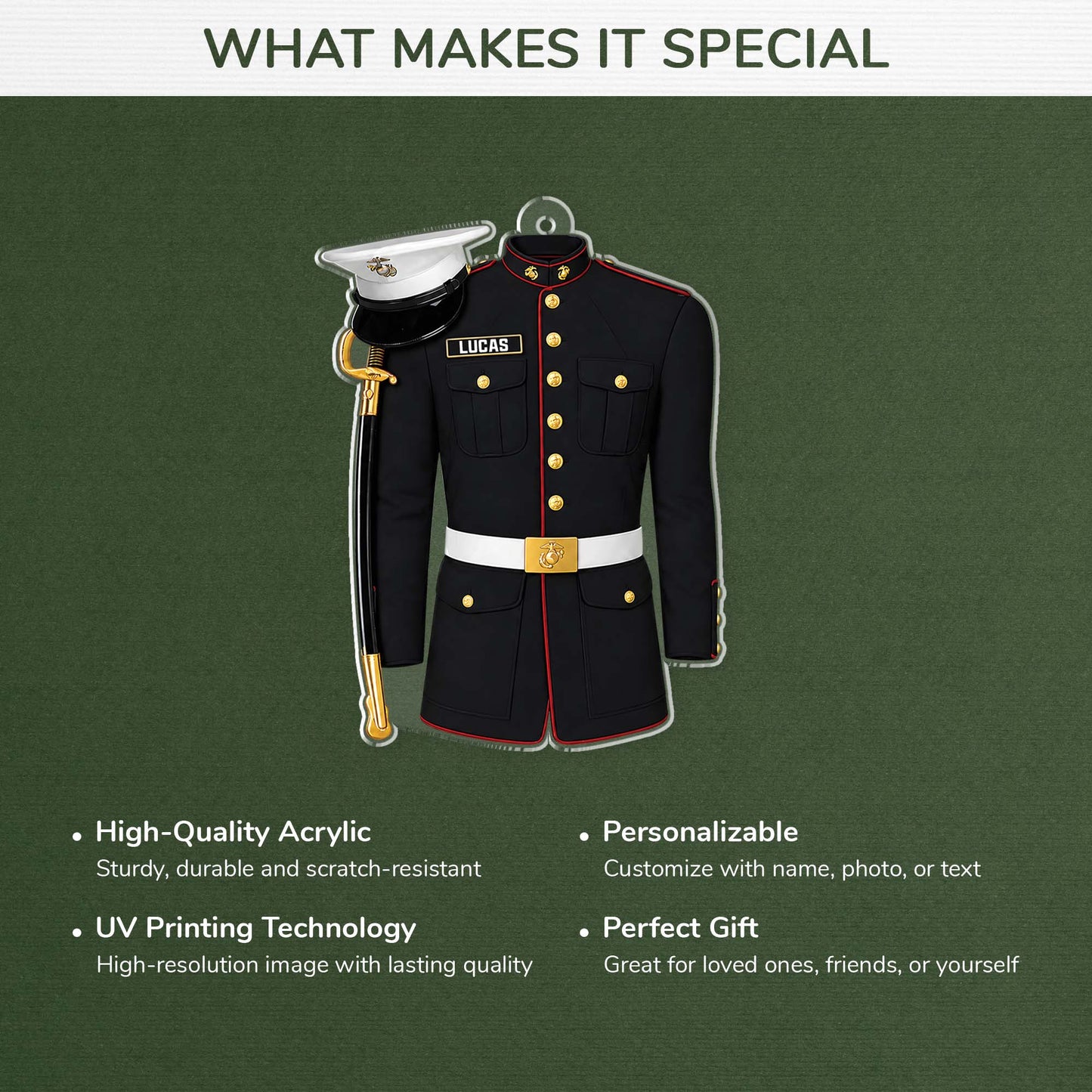 Custom Marine Uniform Acrylic Ornament - Personalized Military Keepsake for Christmas