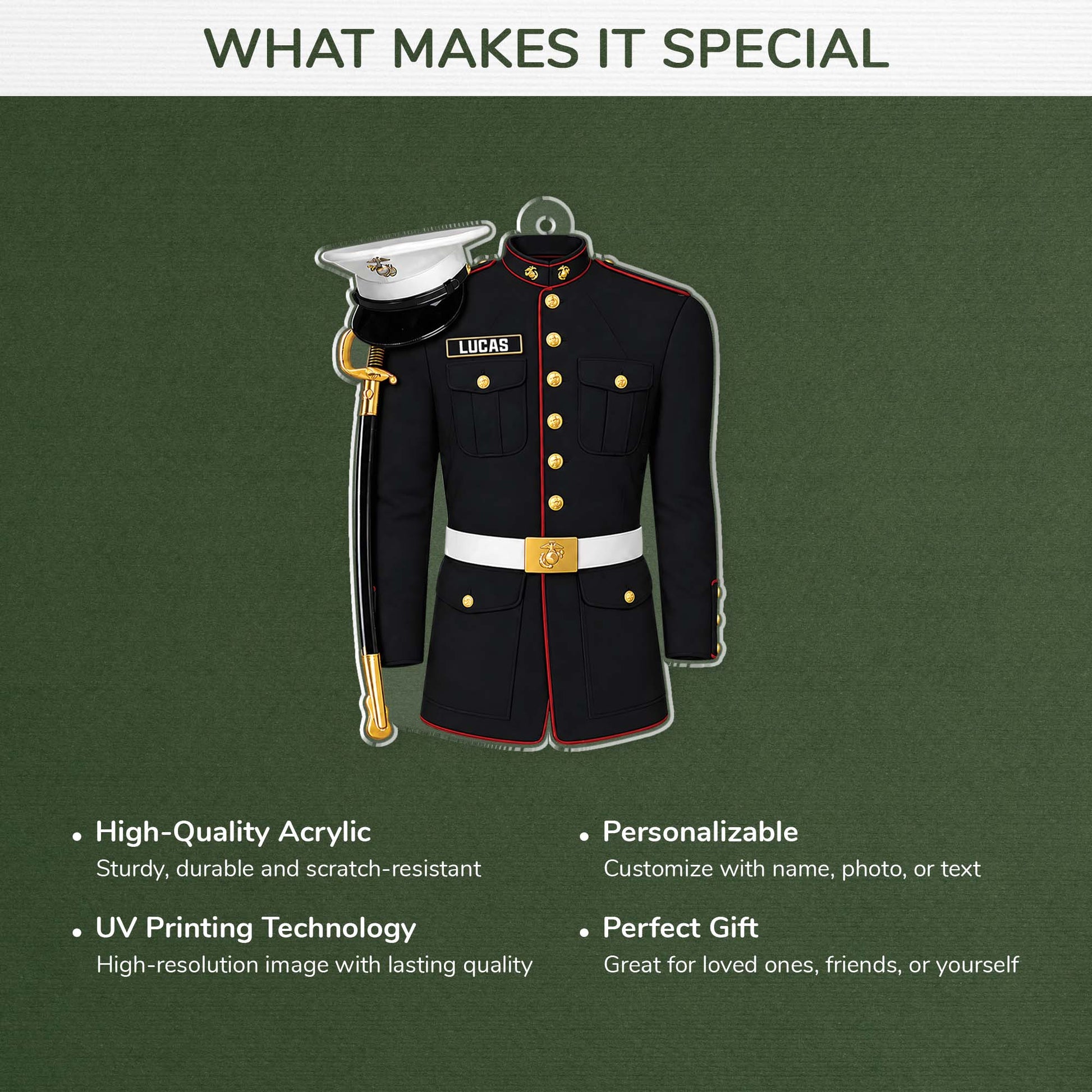 Custom Marine Uniform Acrylic Ornament - Personalized Military Keepsake for Christmas