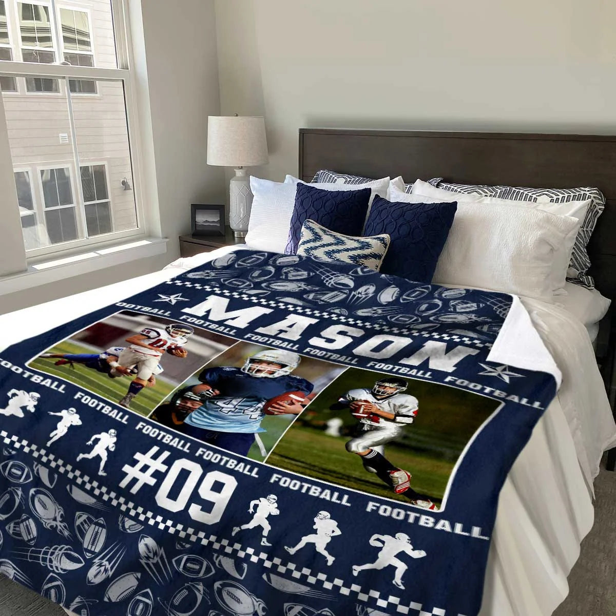 Custom Football Photo Blanket - Personalized Player Name Number Throw for Son