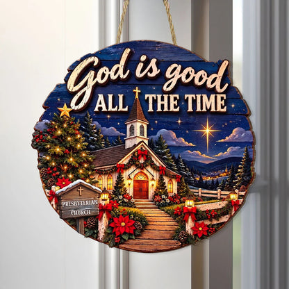 God Is Good All The Time Personalized Wood Sign - Custom Christian Home Decor for Pastor