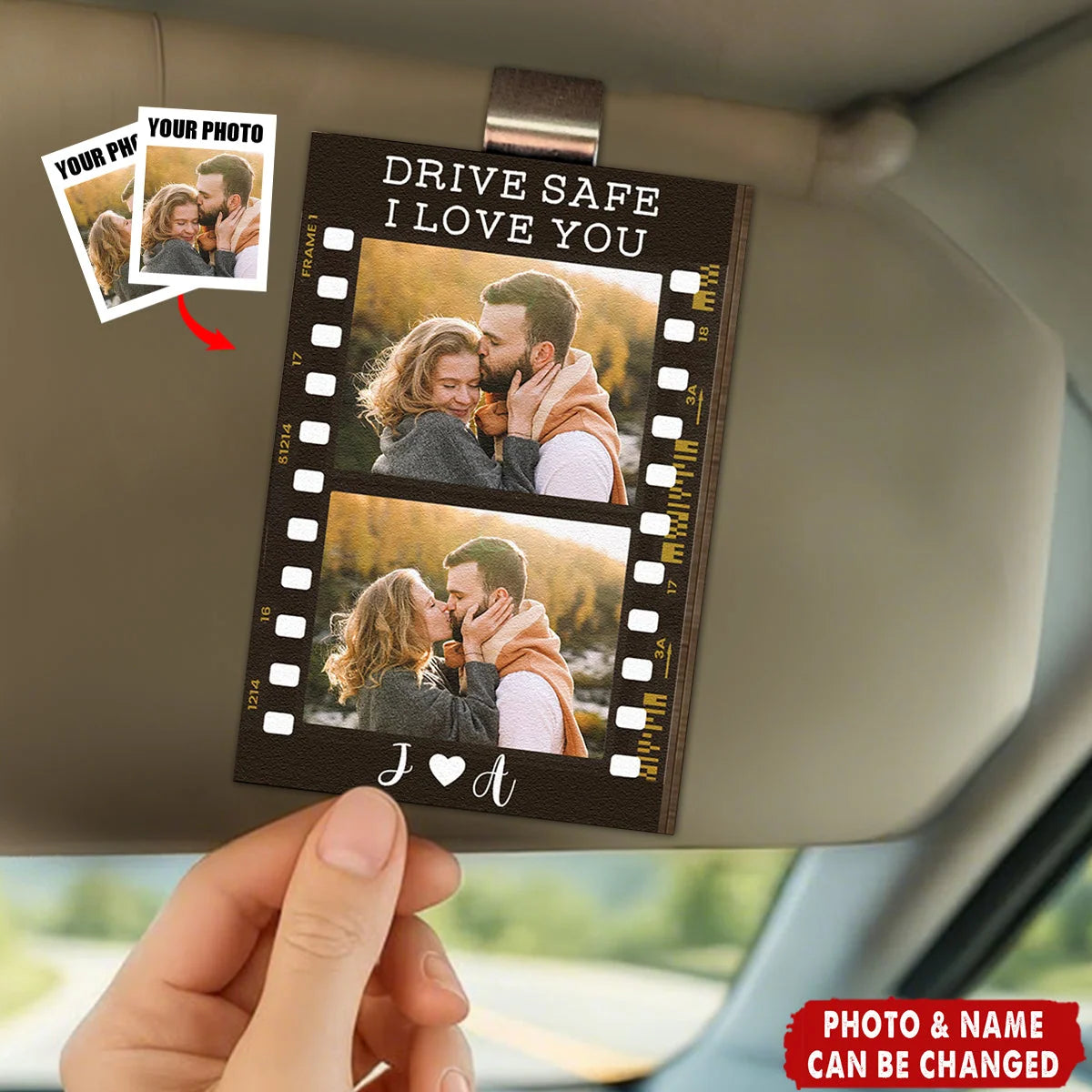 Drive Safe I Love You Personalized Car Visor Clip - Custom Photo Wooden Keepsake Gift for Boyfriend Husband