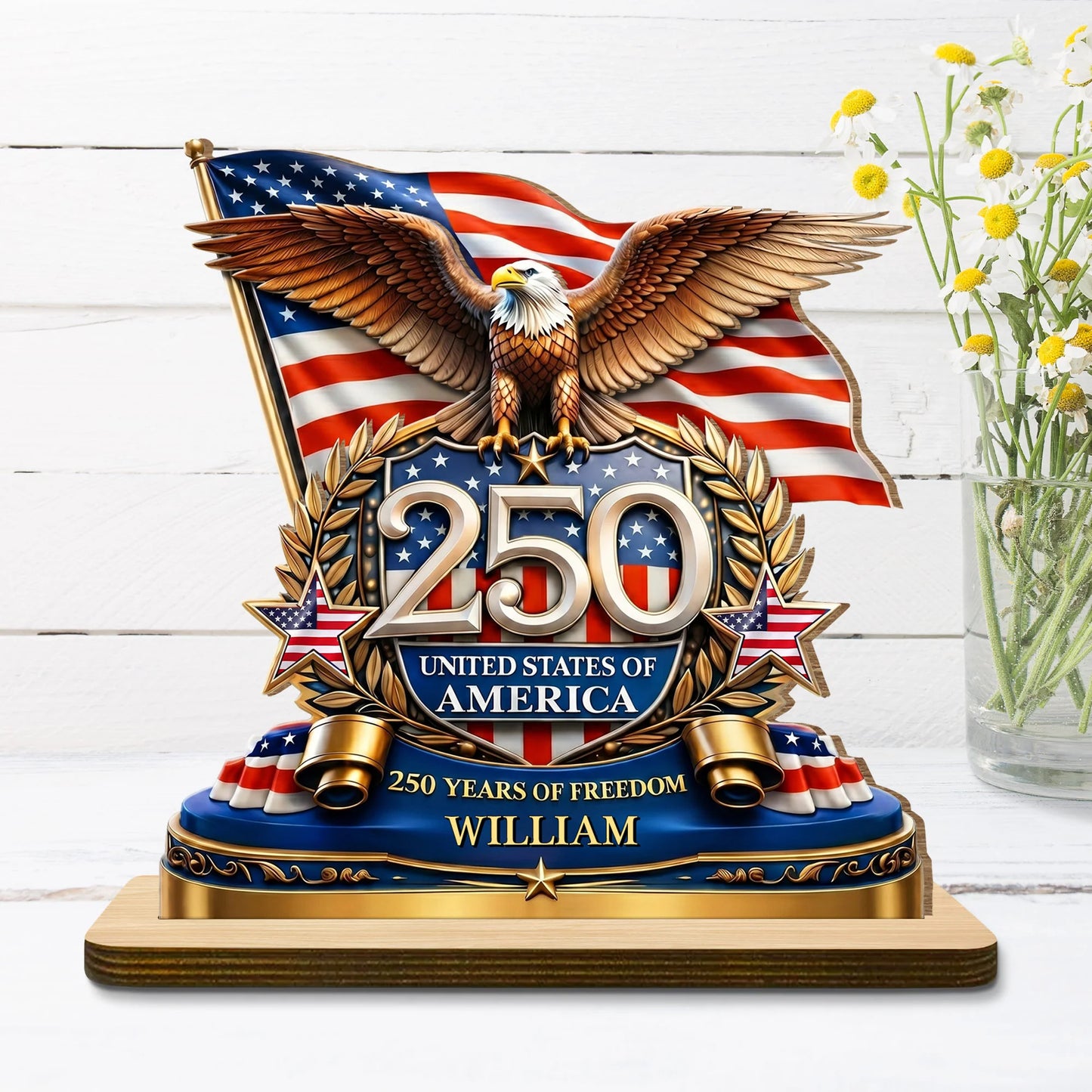 Patriotic Wooden Plaque personalization view for Dad