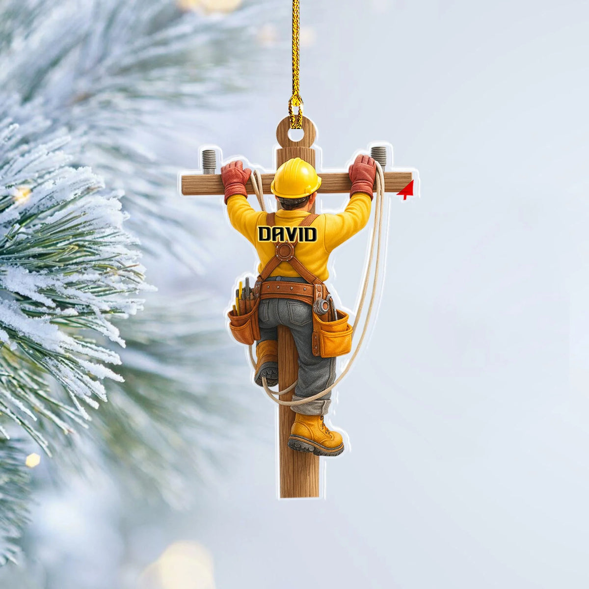 Hardworking Hero Personalized Lineman Acrylic Ornament - Christmas Keepsake for Electrical Workers