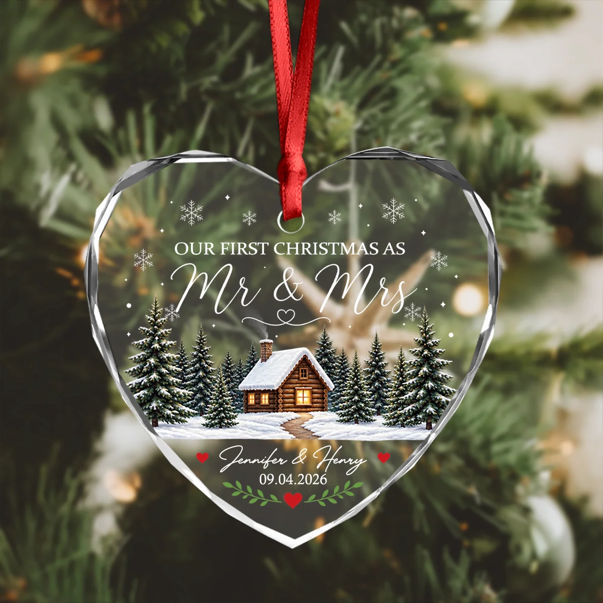"Our First Christmas As Mr & Mrs" Personalized Glass Ornament - Custom Newlywed Keepsake