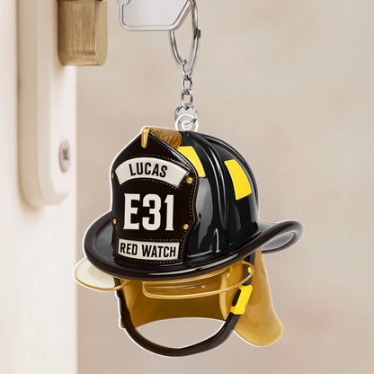 Custom Firefighter Helmet Keychain personalization view for Dad