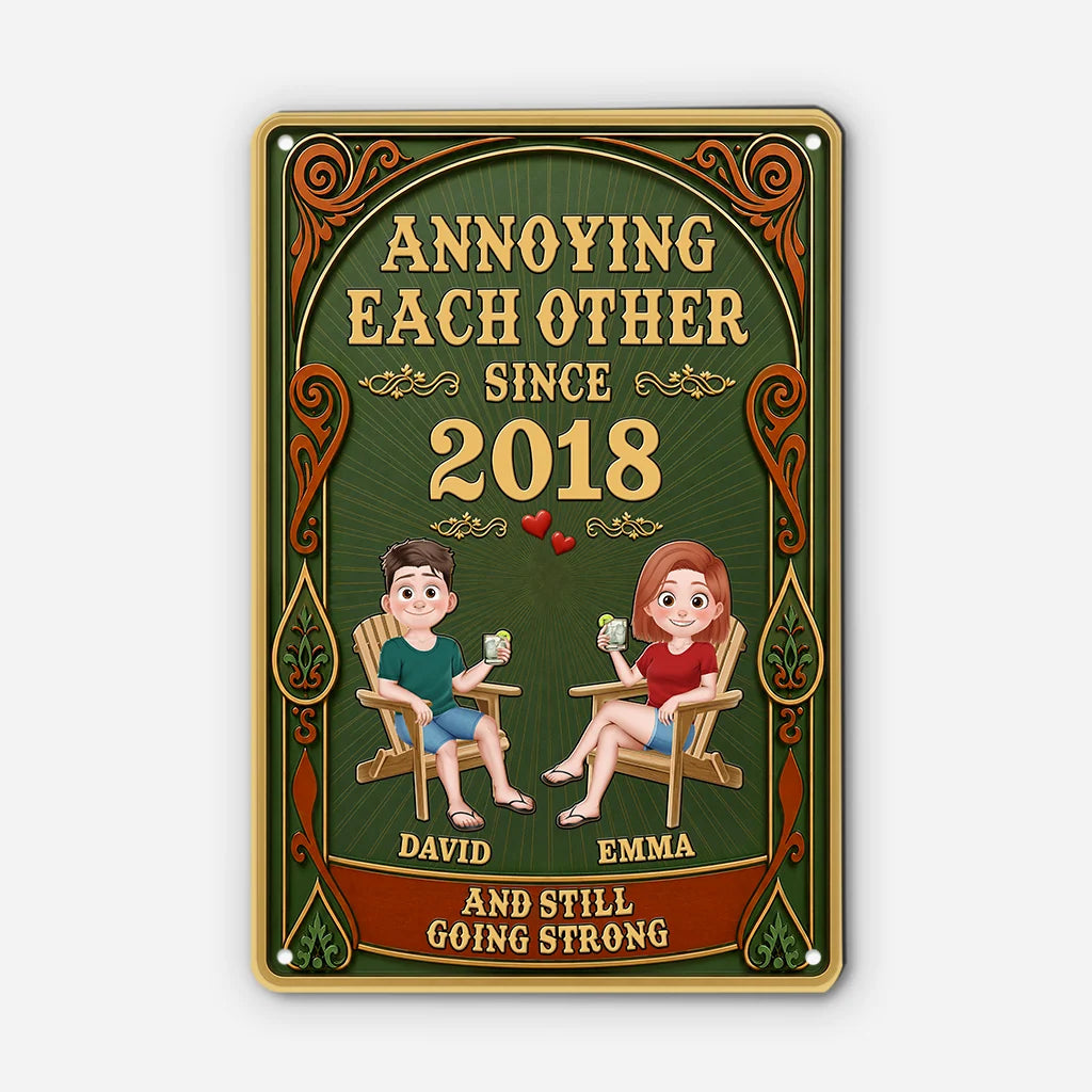 "Annoying Each Other Since" Personalized Couple Metal Sign - Custom Anniversary Gift
