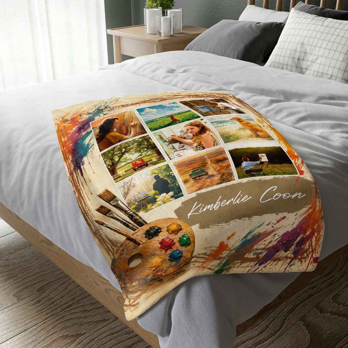 Custom Artist Portfolio Blanket - Personalized Painter Name Art Collage Throw for Creatives