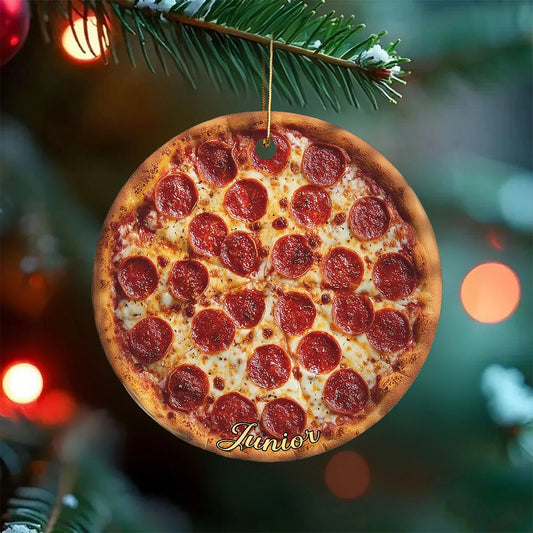 Personalized Pizza Christmas Acrylic Ornament - Custom Name Holiday Keepsake Gift for Foodies