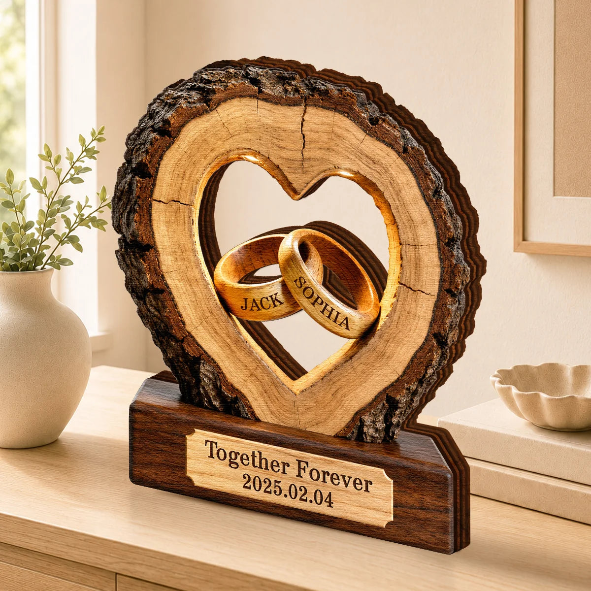 Together Forever Personalized Wooden Block - Custom Keepsake for Couples’ Anniversary