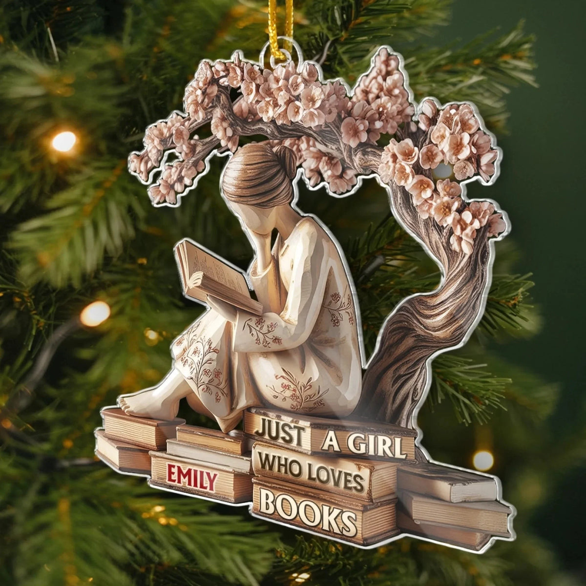 Just A Girl Who Loves Books Personalized Acrylic Ornament - Reader Christmas Keepsake for Book Lovers