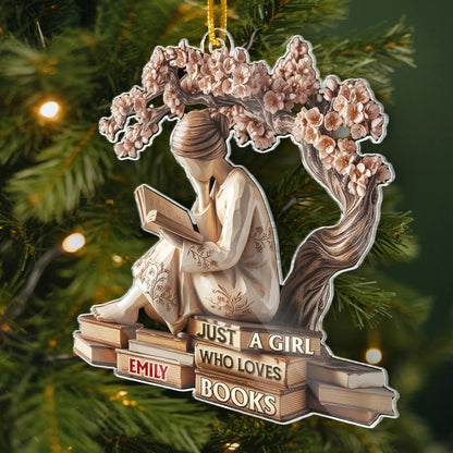Just A Girl Who Loves Books Personalized Acrylic Ornament - Reader Christmas Keepsake for Book Lovers