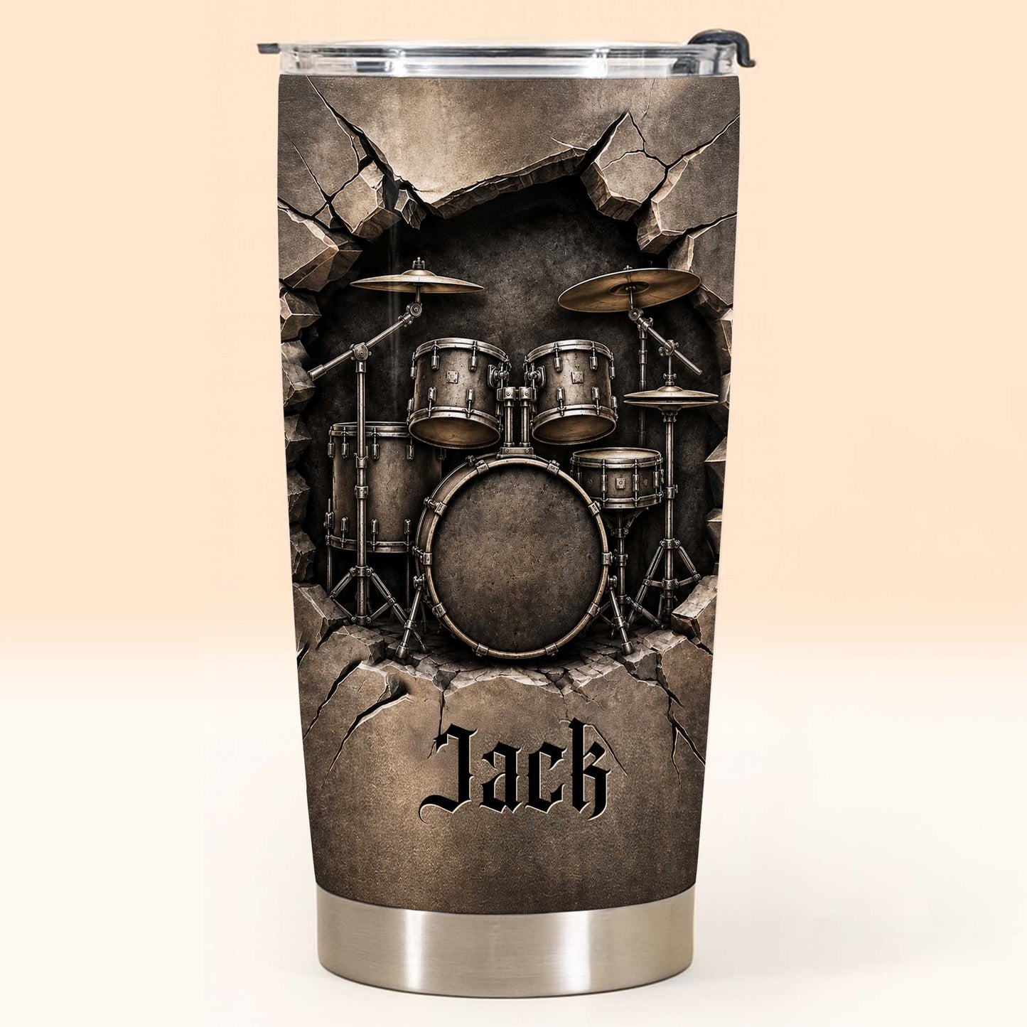 Tumbler material and size view - Personalized Drum Kit Tumbler