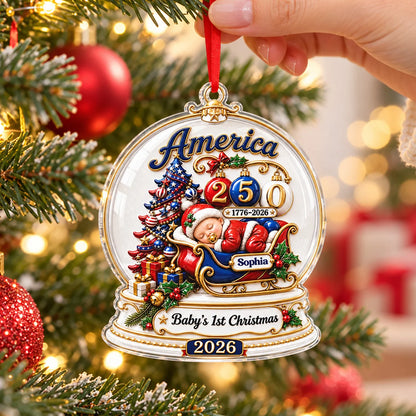 Baby's 1st Christmas 2026 America 250th - Personalized Acrylic Ornament for Newborn