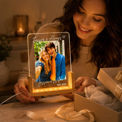 Forever And Always Personalized Photo LED Night Light - Custom Keepsake Gift for Couples
