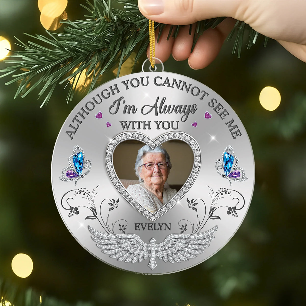 "Although You Cannot See Me I'm Always With You" Personalized Memorial Acrylic Ornament - Christmas Keepsake for Dad Mom