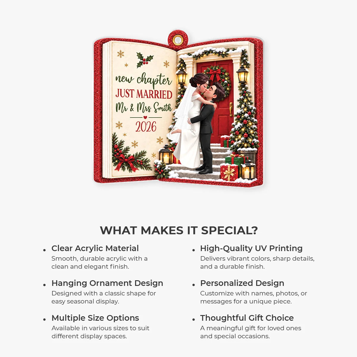 New Chapter, Just Married – Personalized Acrylic Ornament for Couple’s First Christmas, Gift