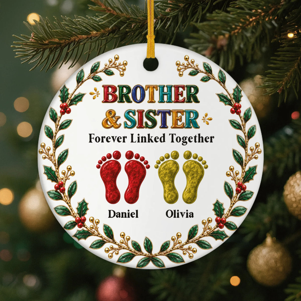 Brothers & Sisters Forever Linked Together - Personalized Ceramic Ornament Gift