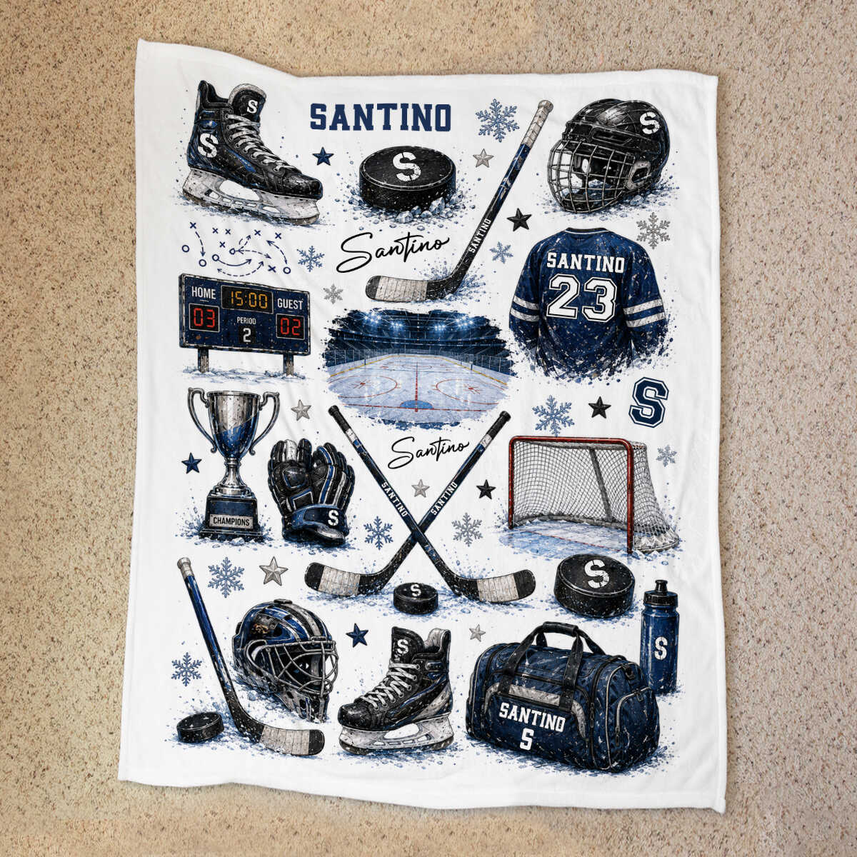 Personalized Hockey Baby Blanket with Name - Custom Ice Hockey Throw Blanket for Boys Nursery Decor & Toddler Gift