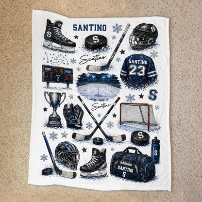 Personalized Hockey Baby Blanket with Name - Custom Ice Hockey Throw Blanket for Boys Nursery Decor & Toddler Gift