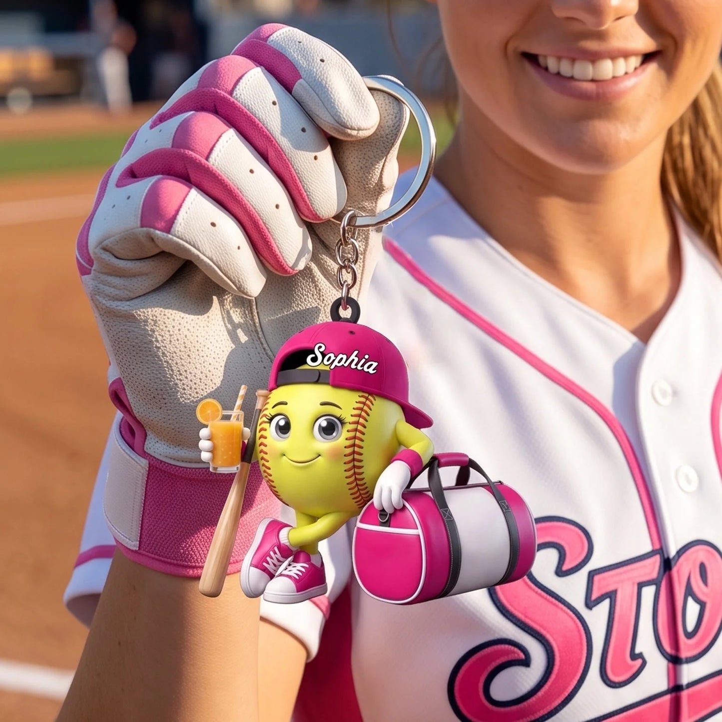 Bat Ball And Cold Brews Mascot Keychain - Custom Baseball Keychain Gift for Players and Coaches