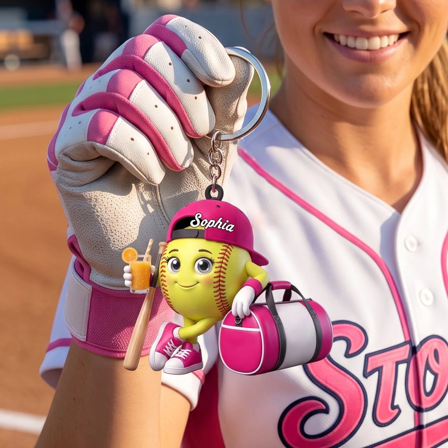 Bat Ball And Cold Brews Mascot Keychain - Custom Baseball Keychain Gift for Players and Coaches