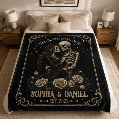 Till Death Do Us Part Skeleton Blanket - Personalized Gothic Couple Gift for Halloween & Anniversary