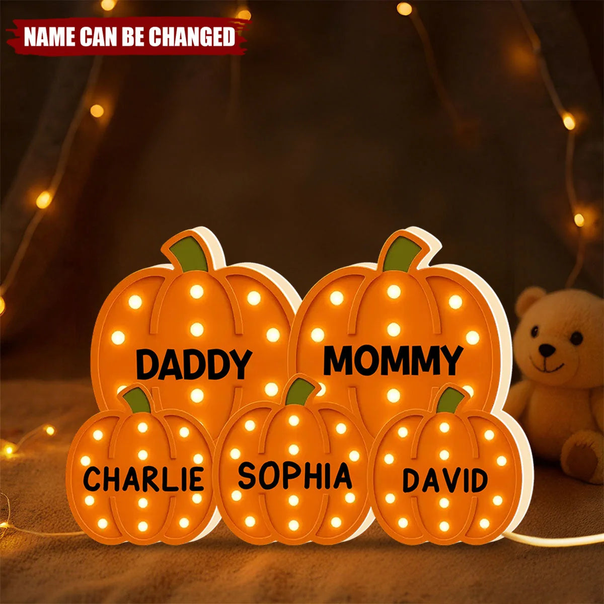 Personalized Pumpkin Family Acrylic Light Box - Custom Fall Gift for Mom and Dad