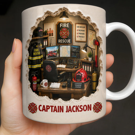 Personalized firefighter mug with custom name and fire station office design - gift for fire department heroes