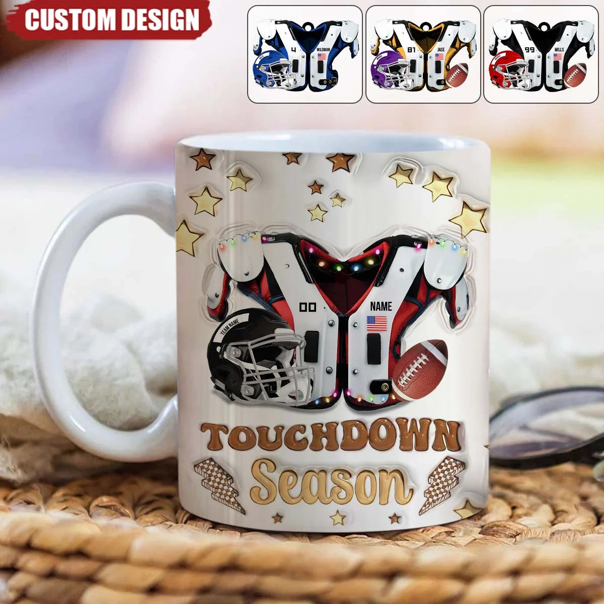 Touchdown Season Personalized Football Mug - Custom Name Jersey Coffee Mug for Fans