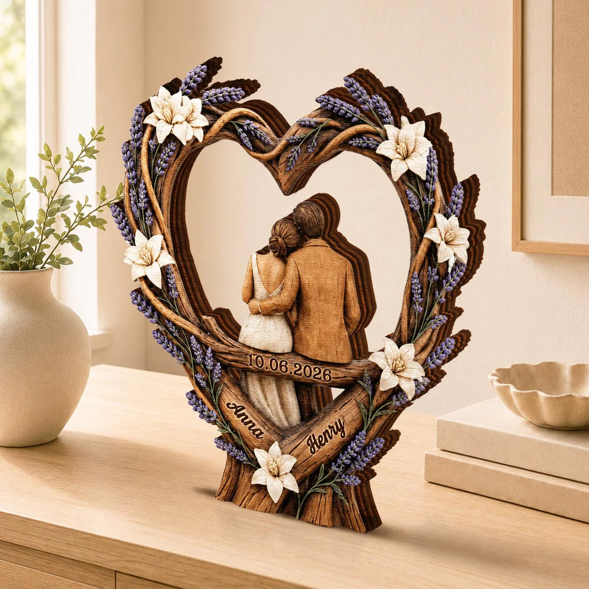 Personalized Couple Anniversary Wooden Plaque for Wife with personalized design details for meaningful gifting image 6