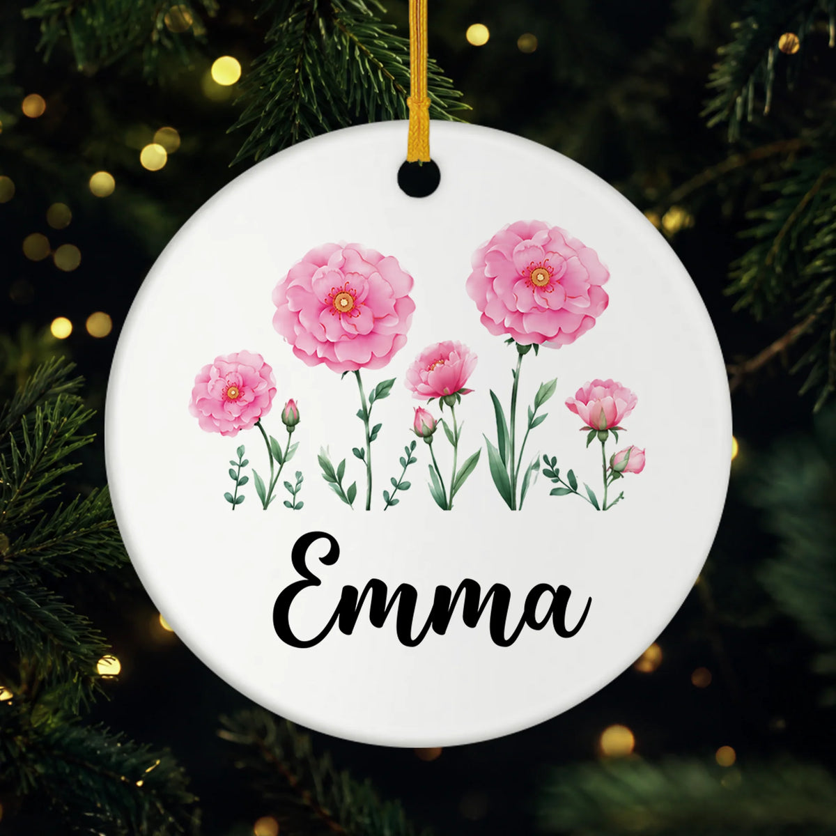 Birth Month Flower Personalized Ceramic Ornament - Floral Keepsake Gift