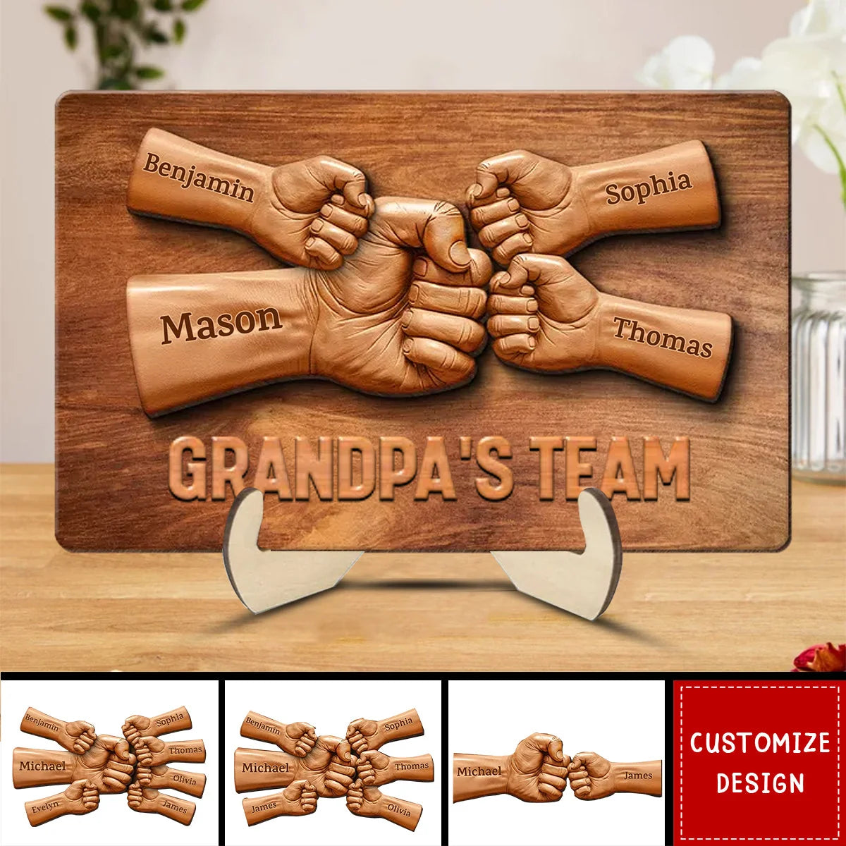 Daddy Team Fist Bump Personalized 2-Layered Wooden Plaque - Custom Gift for Dad and Grandpa