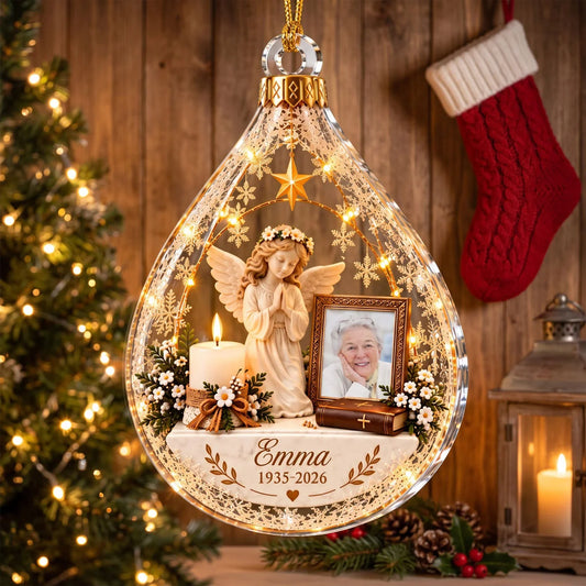 Forever In Our Hearts Personalized Memorial Photo Angel Ornament - Christmas Gift for Family