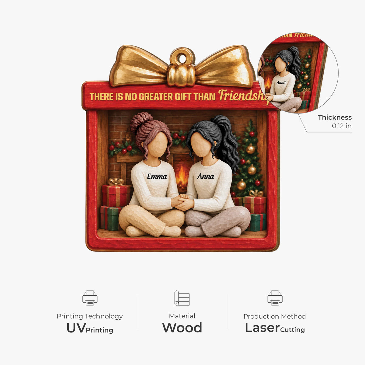 "There Is No Greater Gift Than Friendship" Personalized Wooden Ornament - Custom Christmas Keepsake for Best Friends