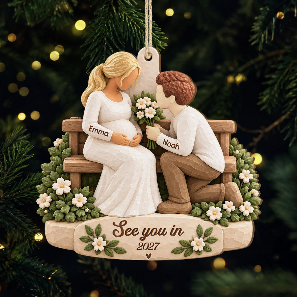 See You in 2027 Personalized Wooden Ornament - Expecting Parents Baby Keepsake Gift