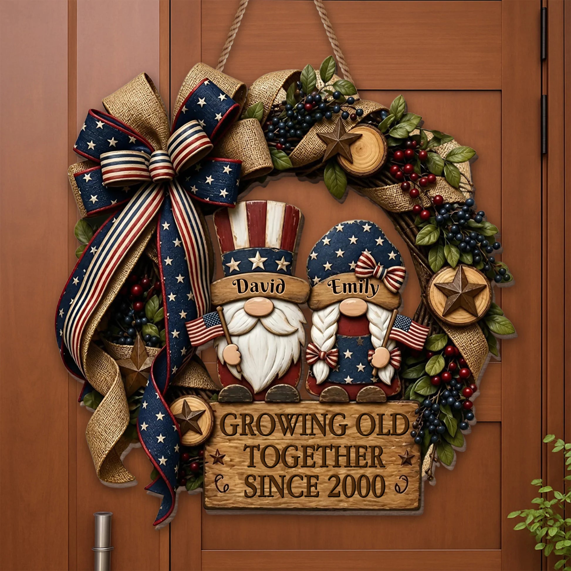 Wood Sign material and size view - Custom Patriotic Gnomes Wood Sign