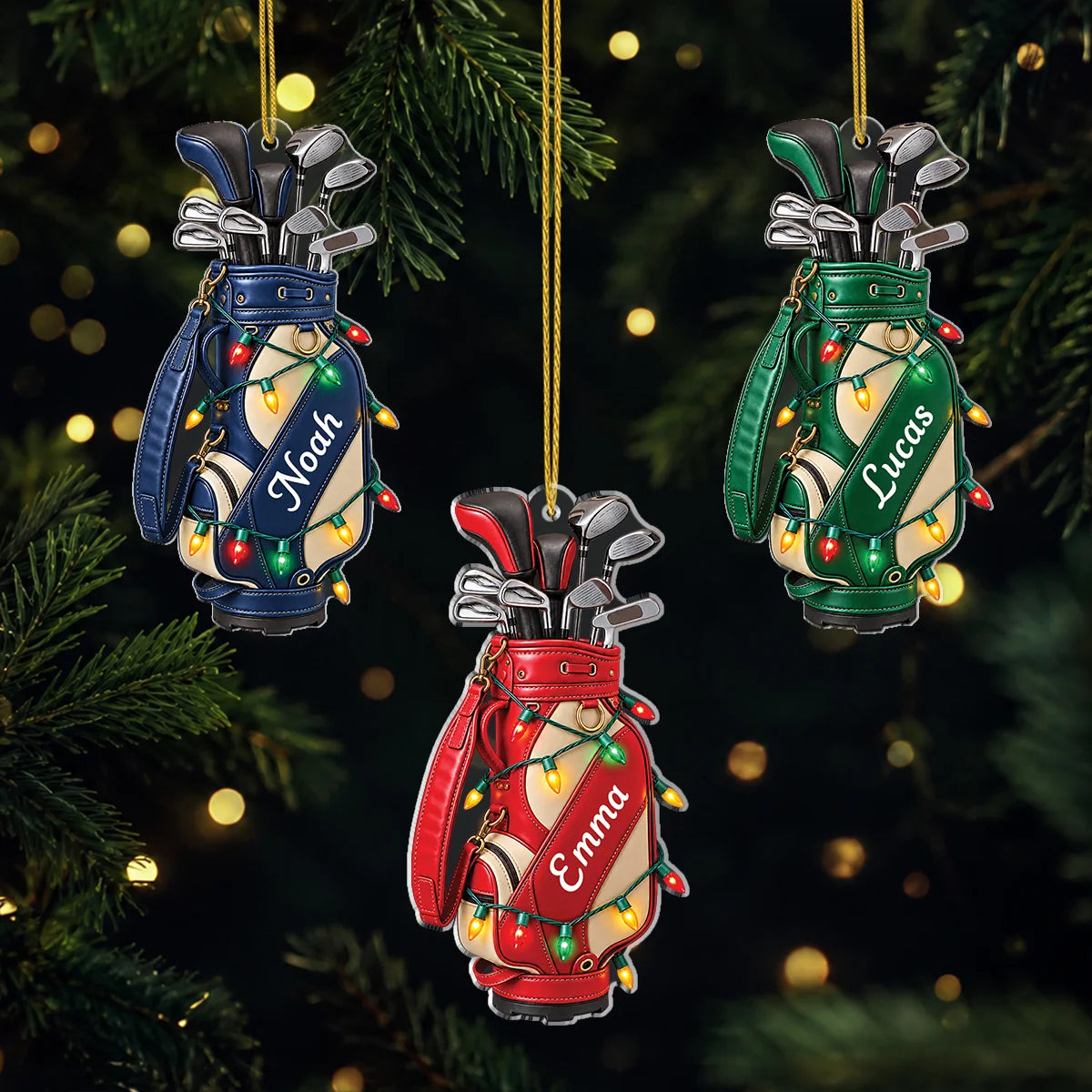 Christmas Lights Golf Bag Personalized Acrylic Ornament - Dad Holiday Keepsake