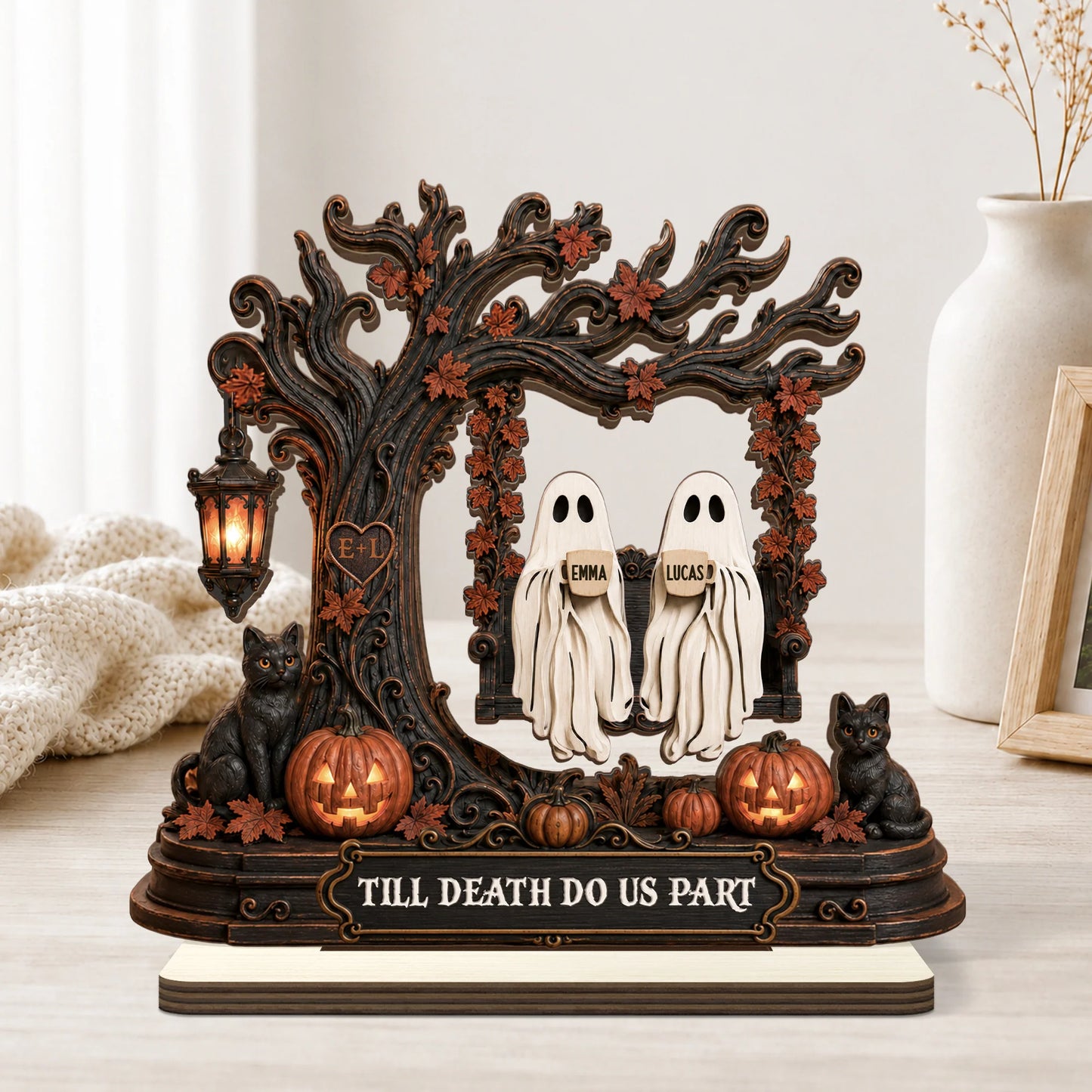 "Annoying Each Other Since" Personalized Ghost Couple Wooden Plaque - Spooky Halloween Anniversary Gift for Couples