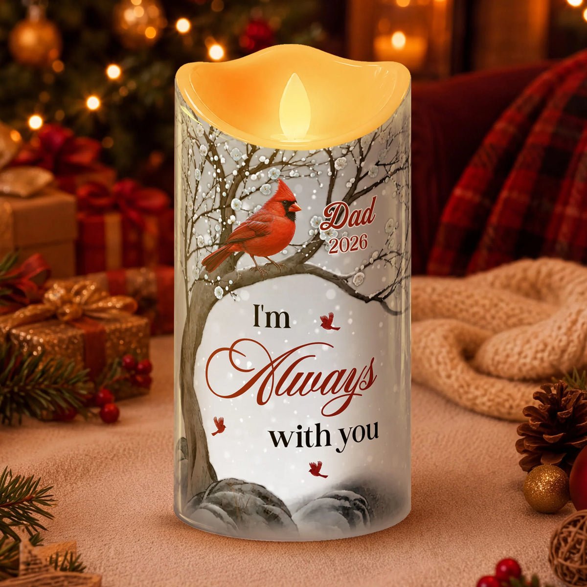 Those We Love Don't Go Away Cardinal Memorial LED Candle - Custom Sympathy Gift for Family