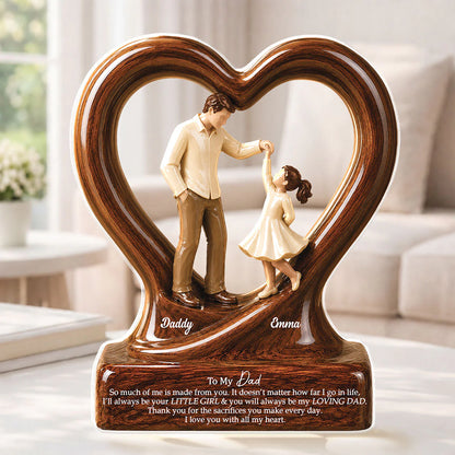 Personalized dad acrylic plaque with heart shape and father daughter design, ideal custom Father's Day gift
