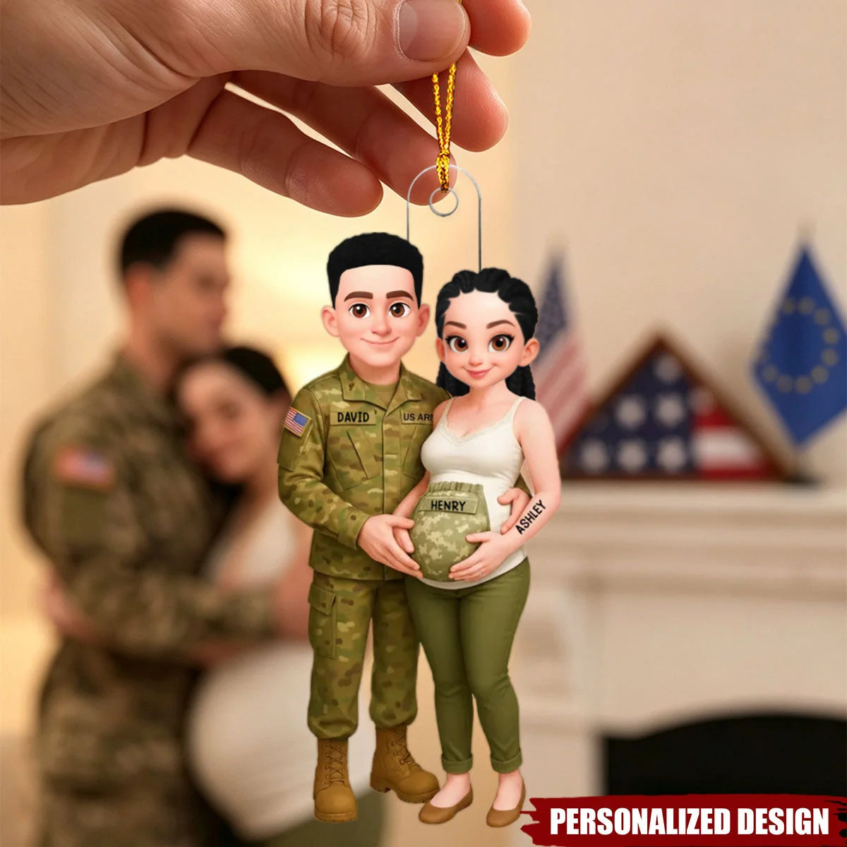 Personalized Expecting Army Parents Acrylic Ornament - Custom Military Family Baby Announcement Keepsake