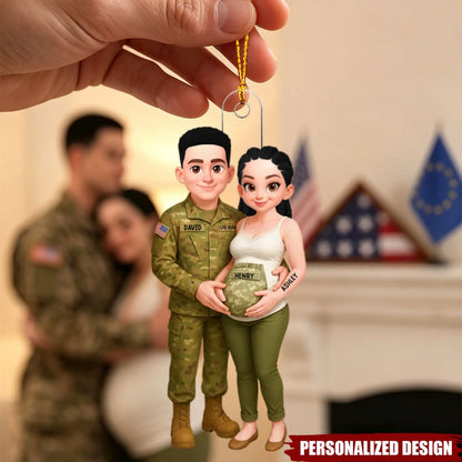 Personalized Expecting Army Parents Acrylic Ornament - Custom Military Family Baby Announcement Keepsake