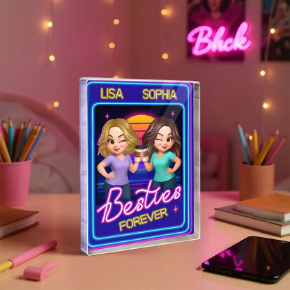 Personalized best friend acrylic block featuring retro neon design and customized avatars for a unique keepsake gift image 9