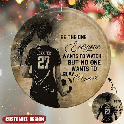 Ceramic Ornament material and size view - Personalized Soccer Ornament