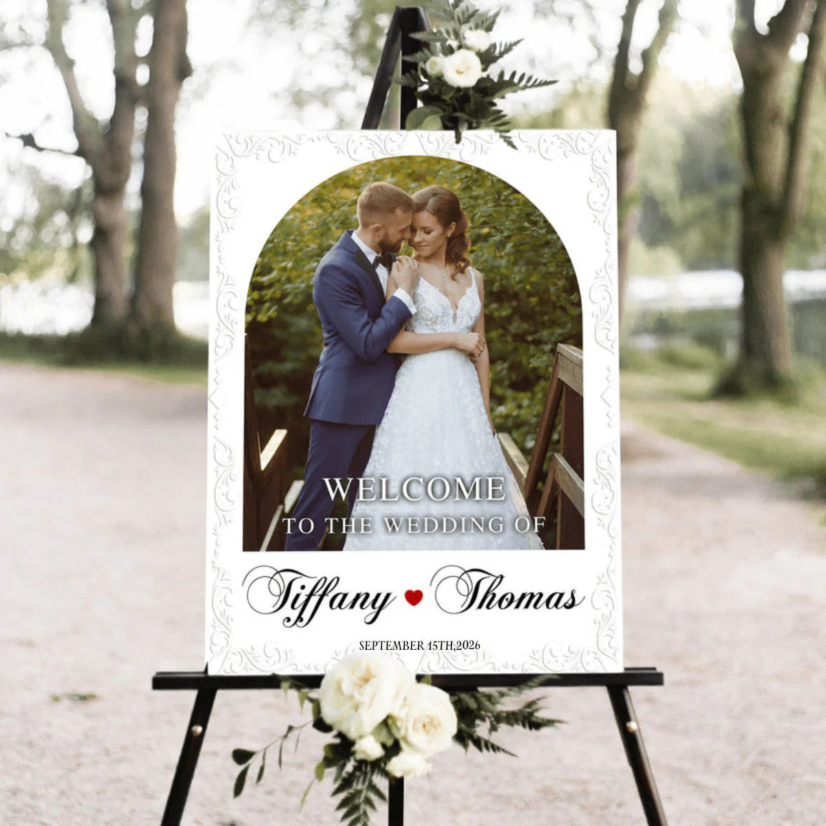 Personalized wedding welcome sign canvas with custom arch photo print for elegant ceremony entry decor image 6